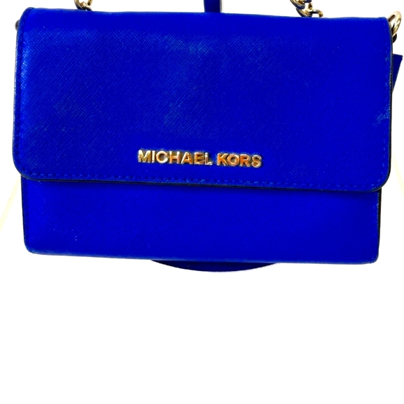 Michael Kors Handbags - Michael Kors Blue Leather Crossbody Bag with Gold Accents